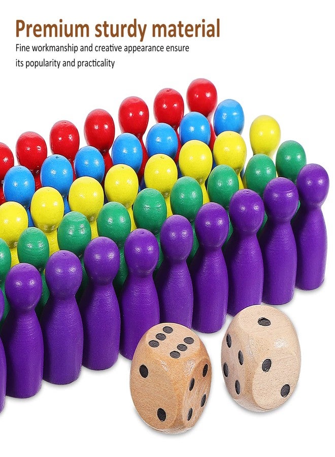 TOPPERFUN 50Pcs Wooden Pawns, Multicolor Board Game Pawn Pieces, Checkers and Ludo Board Game Accessories with 2 Dice, 10 of Each Color - Image 3